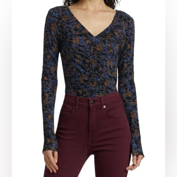 VERONICA BEARD Dempsey Floral Print Ruched Jersey Top Size Small - Picture 1 of 6